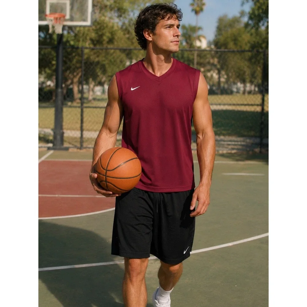 Nike Team Fit Dry Sleeveless Basketball Shirt Mens XXL Maroon V-Neck shirt y2k